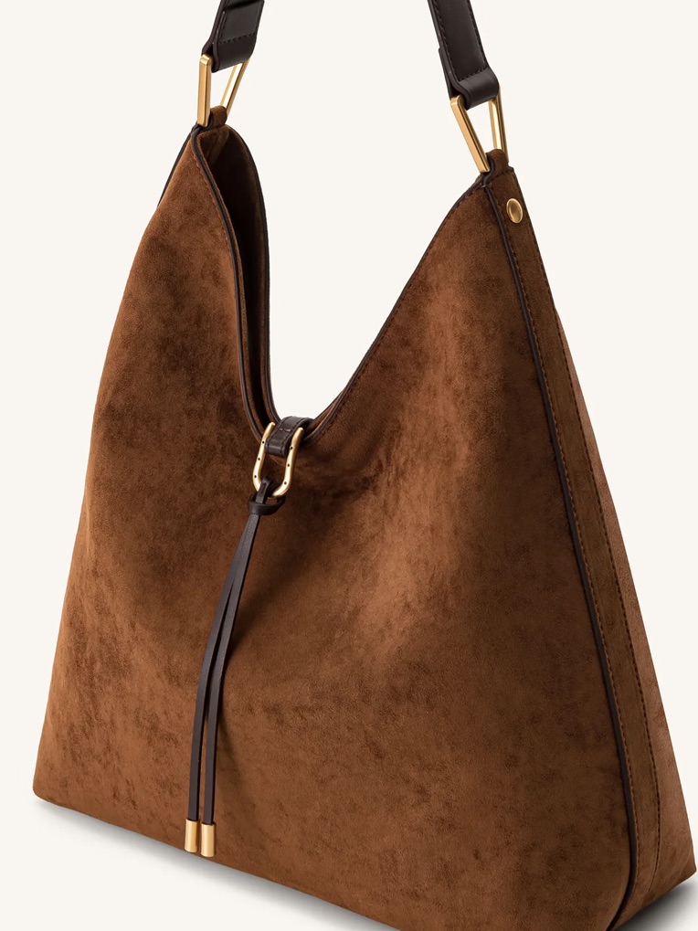 Jw Pei Aria Brown Suede Hobo Bag With Gold Hardware
